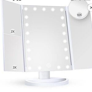 Tri-Fold Vanity Mirror with Adjustable Brightness